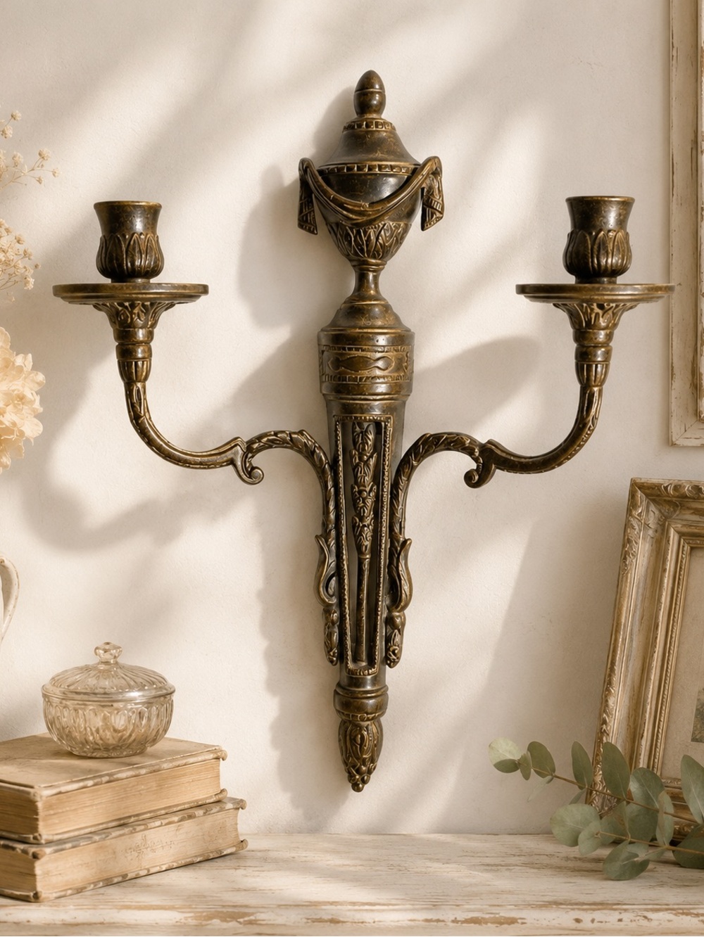 VINTAGE BRASS WALL CANDLE HOLDER – DOUBLE ARM